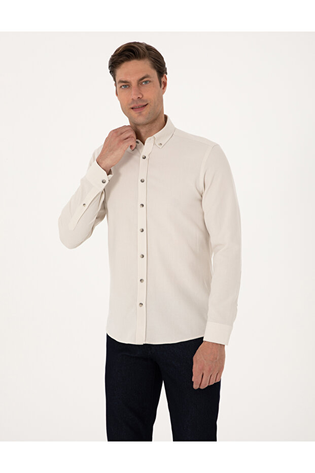 Beige Slim Fit Long Sleeve Shirt 50311562-Vr011