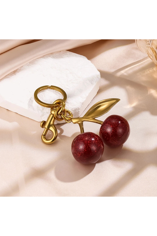 سلسلة مفاتيح وكيس إكسسوار كبير باللون الأحمر الكرزي اللامع - 1