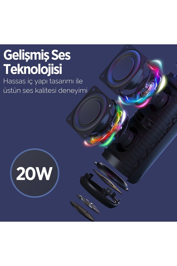 F6 20W RGB Speaker Su Geçirmez Taşınabilir Kablosuz Bluetooth Hoparlör Yeşil - 4
