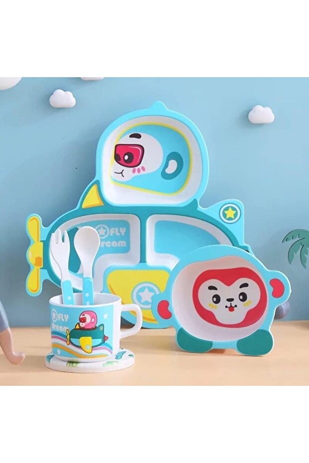 5 Piece Monkey Pilot Bamboo Tableware Set - 3