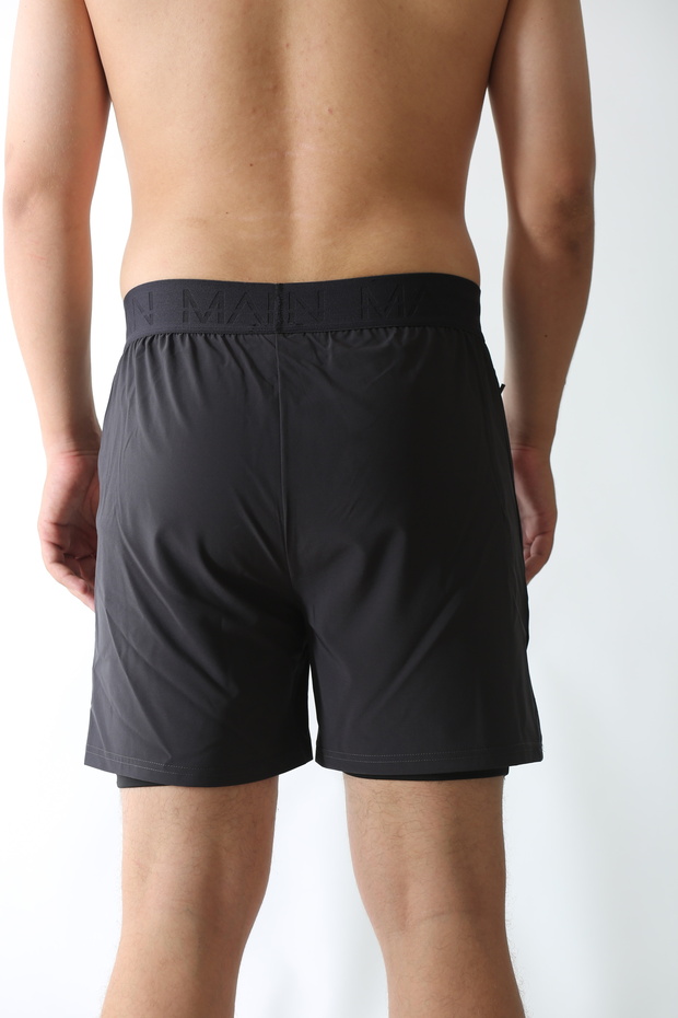 Man Of Man Erkek Yazılı Astarlı Koyu Antrasit Şort, Taytlı Şort, Fitness Şort, Antreman Şortu - 5