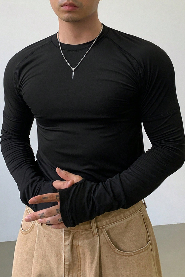 Ανδρικό μαύρο μακρυμάνικο μπλουζάκι Basic - 1
