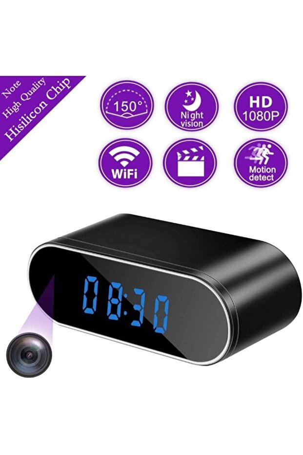 Wi-Fi 1MP Mini Clock Security Surveillance Camera With Rechargeable battery 128gb memory card