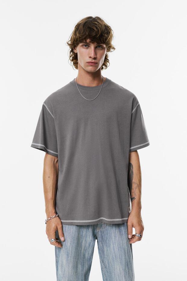 Kontrast dikişli t-shirt - 4