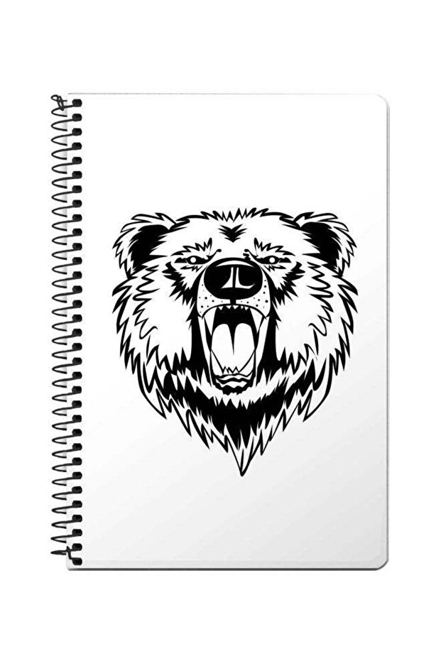 A5 Grizzly Bear Printed Spiral Bound Notebook White/Black