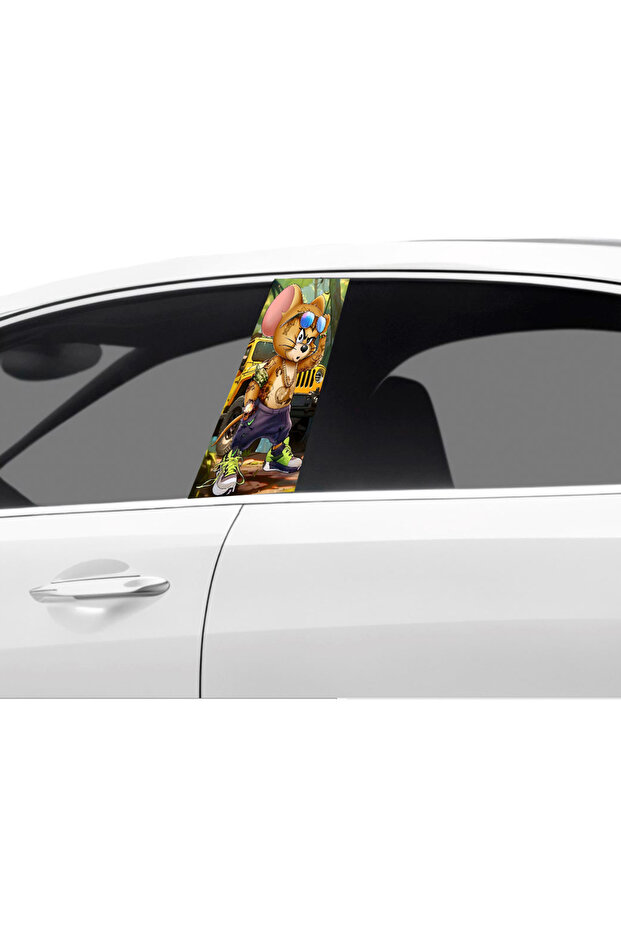 Car Door Post Covering Foil Jerry Patterned (Right Left Set) (2 Pcs) - 22X50 cm