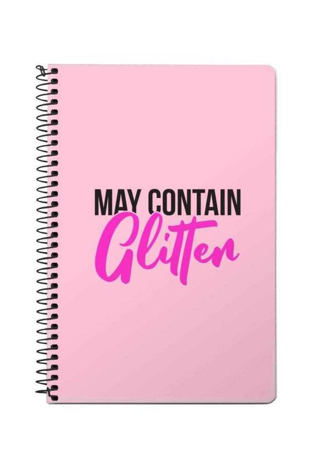 A5 May Contain Glitter Printed Spiral Bound Notebook Pink/Black