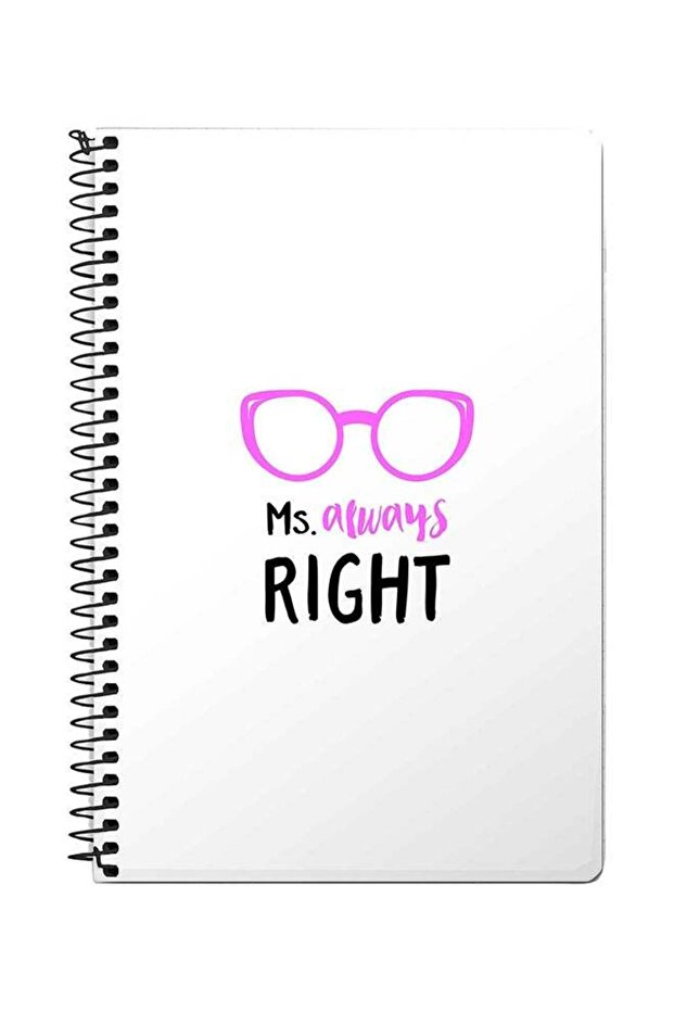 Ms. Always Right A5 Spiral Notebook White/Black/Pink