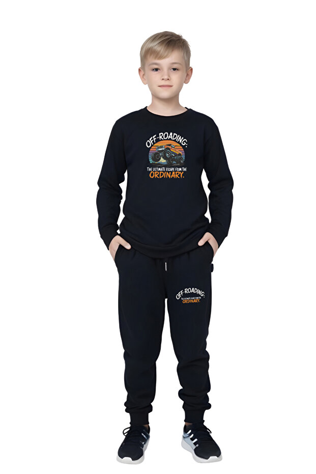 Crew Neck Off Road Printed Detail Boy's Bottom-Top Set