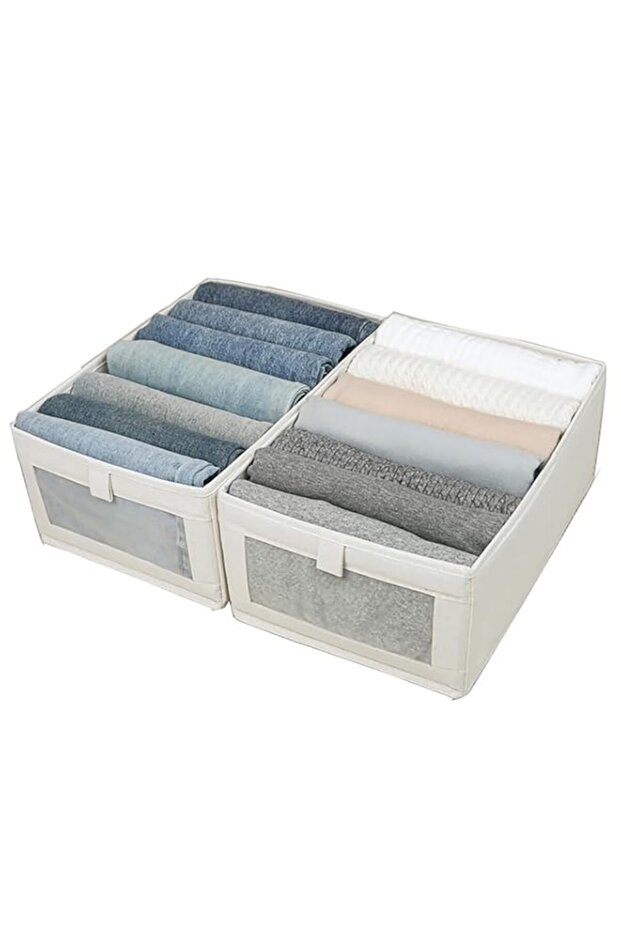 Ymlike Wardrobe Clothes Organizers, 7 Grids Foldable Drawer with Mesh Window and Handle, Closet Org - 1