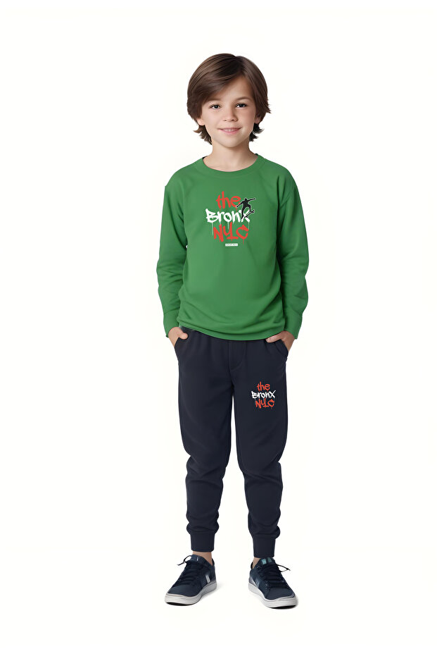 Crew Neck the Nyc Printed Detail Boy's Bottom-Up Set