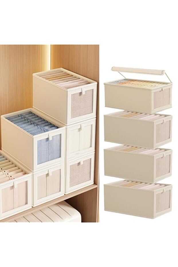 HIKKY 4 Pack Linen Closet Organizers, Foldable Storage Bins with Clear Window, Storage Containers f - 1