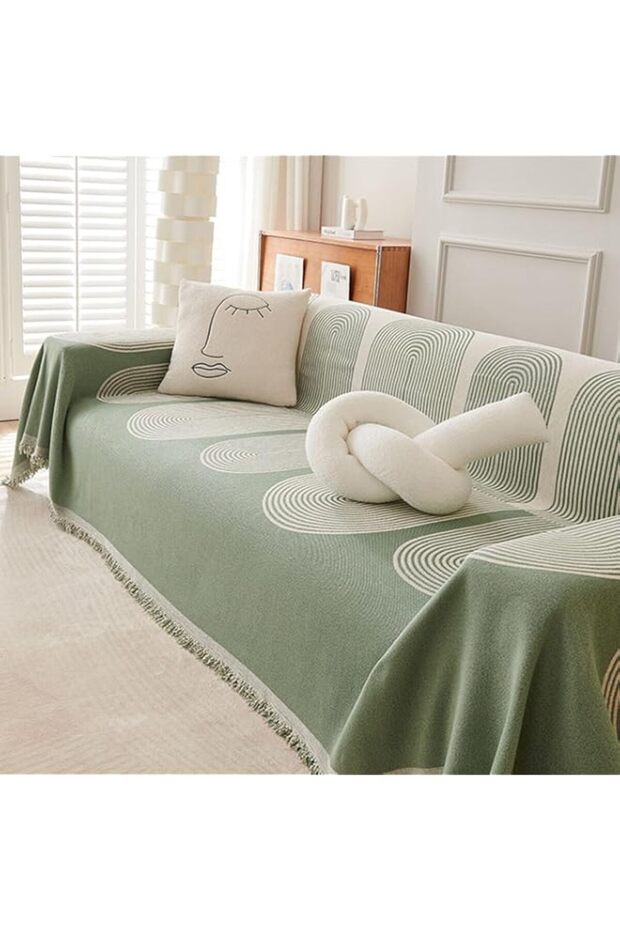 BednL Double Sided Chenille Sofa Cover, Reversible Towel, Stretch Couch Protector, Soft Slipcovers, Green,180 * 260cm