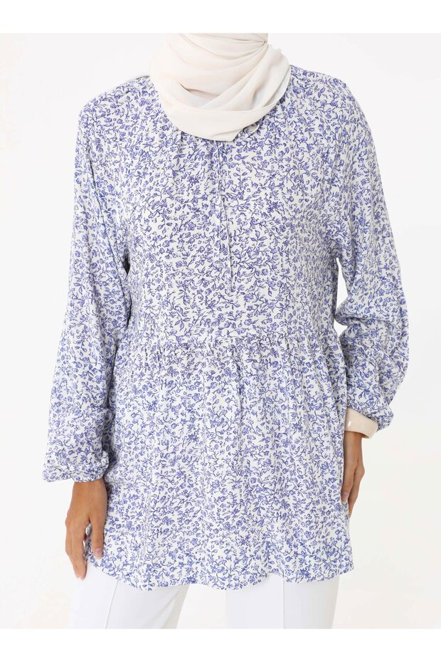 تونيك فيسكوز بطبعة زهور - منقوش باللون الأزرق- - 2