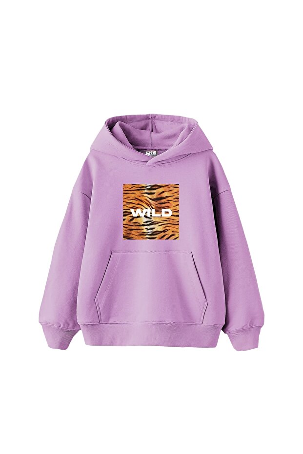 هودي بنفسجي كبير الحجم مطبوع عليه Wild للجنسين