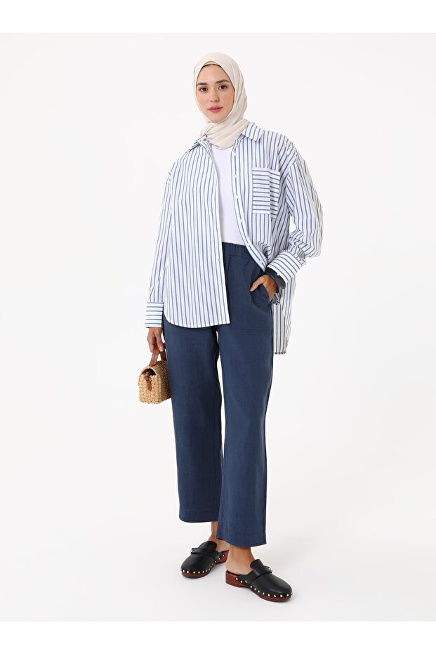 Keten Pantolon - Indigo- - 1