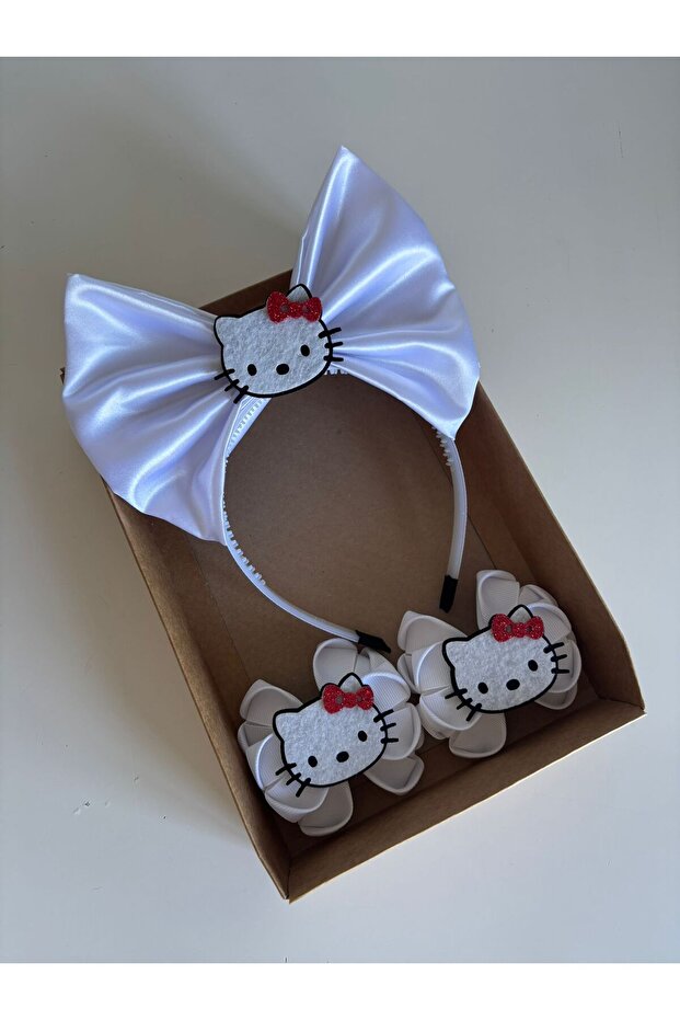 Beyaz Hello Kitty Taç Toka Seti - 1