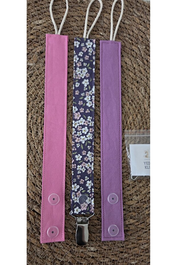 Set of 3 Baby Pacifier Strap - Pacifier Chain - Newborn Fabric Strap 100% Cotton Washable