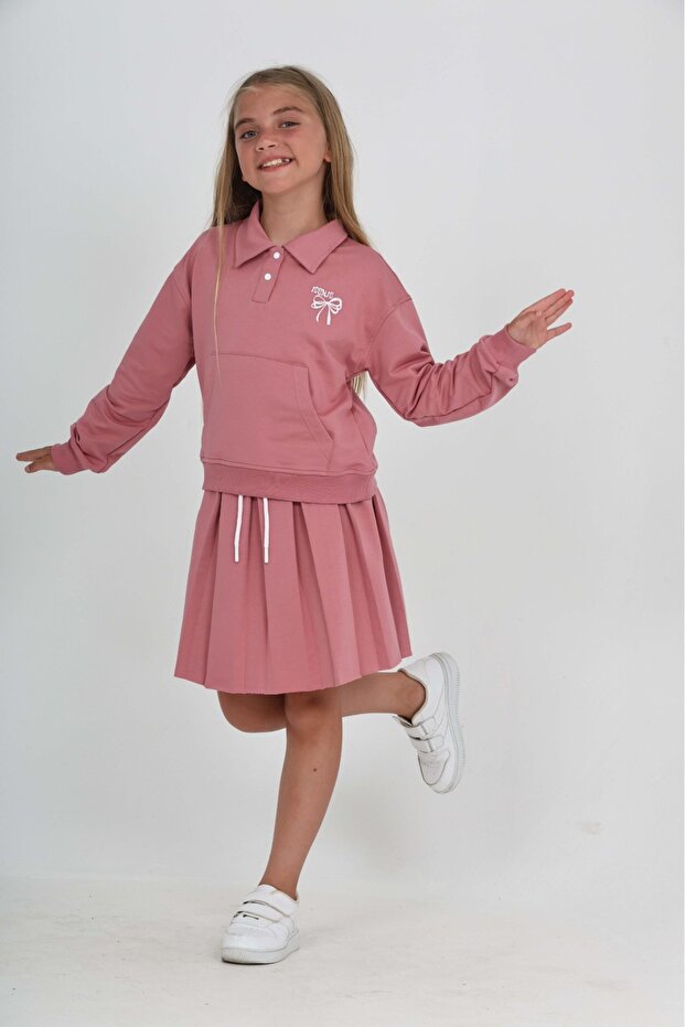 Girl's Bow Embroidered Skirt Suit