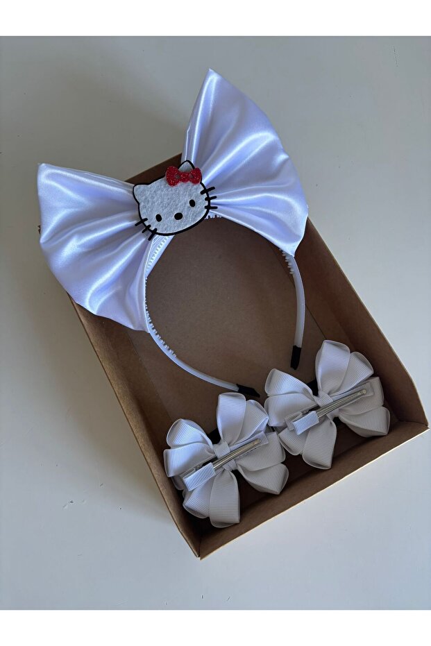 Beyaz Hello Kitty Taç Toka Seti - 3