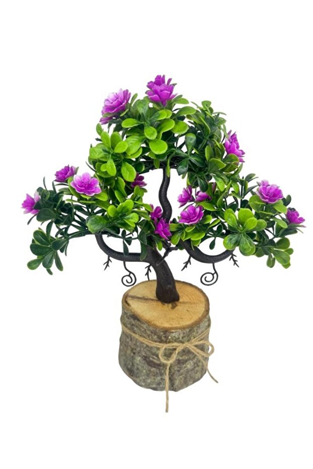 Yapay Çiçek Lila Çiçekli Bonsai Ağacı Dekoratif Kütük Saksıda Yapay Ağaç Bonzai Losus Çiçekli - 4