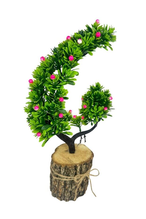 Yapay Çiçek Pembe Çiçekli Bonsai Ağacı Dekoratif Kütük Saksıda Yapay Ağaç Bonzai Hilal Model - 3