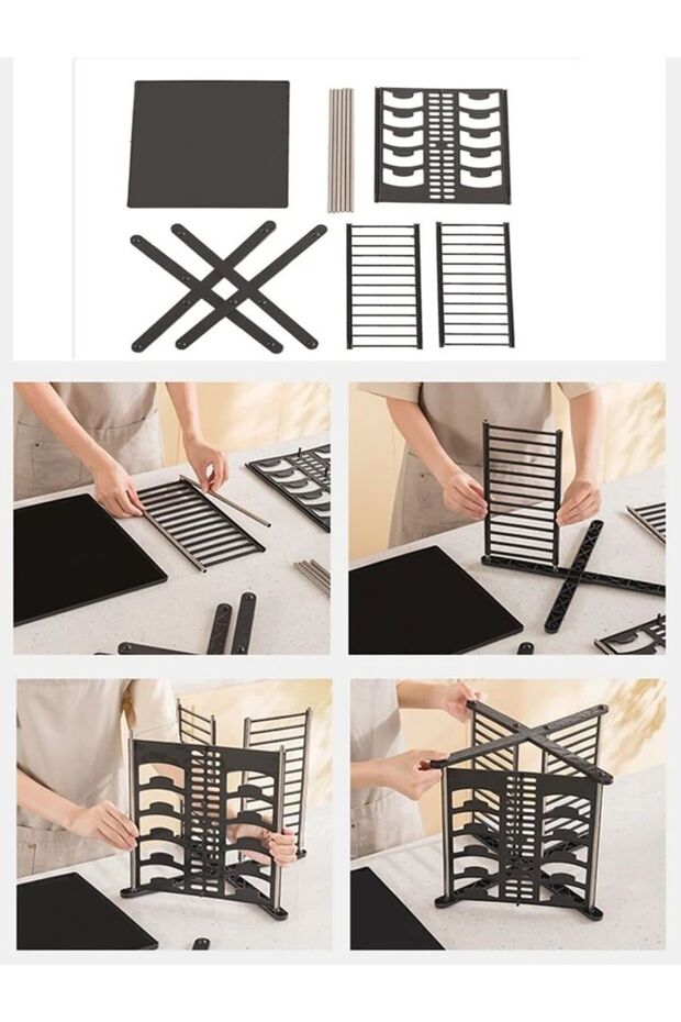 2-Tier Foldable Plastic Dish and Cup Drying Rack - 6