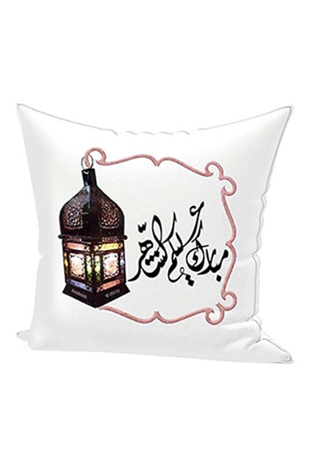 Ramadan Lantern Printed Throw Pillow White/Black/Red 40x40cm