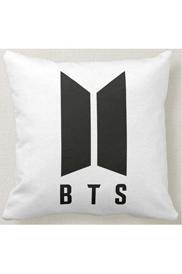 BTS Logo Printed Decorative Pillow White 40x40centimeter