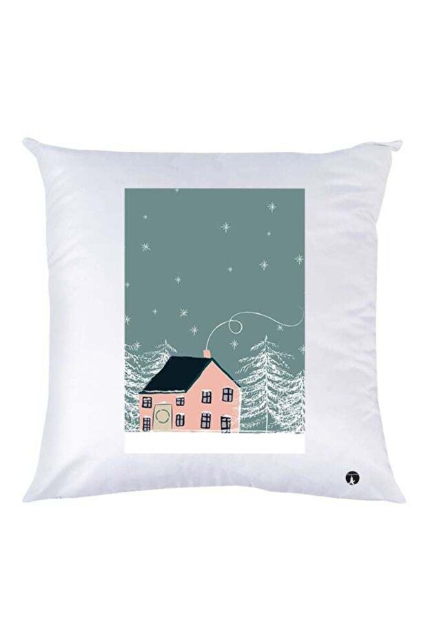 House Printed Throw Pillow White/Grey/Pink 30x30cm