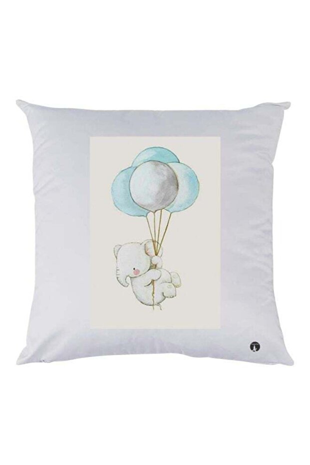 Baby Elephant With Balloons Printed Throw Pillow White/Blue/Grey 30x30cm