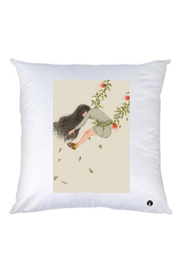 Cartoon Girl Printed Decorative Throw Pillow White/Green/Beige 30x30cm