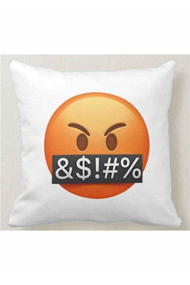 Mad Emoji Printed Decorative Pillow White 40x40cm