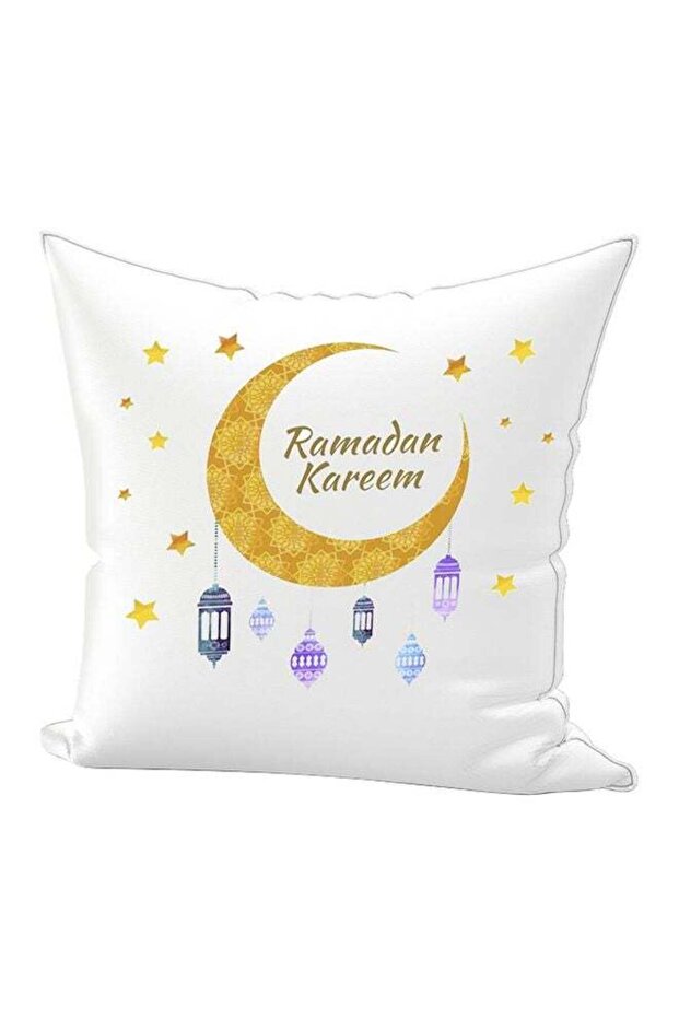 Ramadan Kareem Printed Throw Pillow White/Gold/Purple 65x65cm