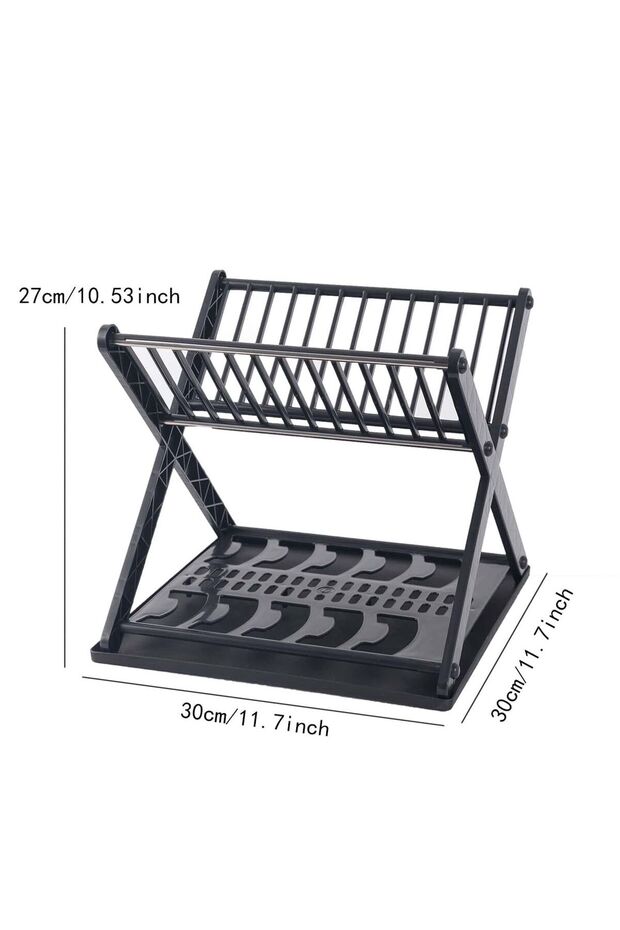 2-Tier Foldable Plastic Dish and Cup Drying Rack - 4