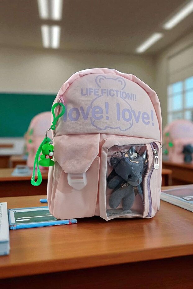 Girl's Primary School Backpack with Teddy Bear, Primary School Bag with Teddy Bear Figure
