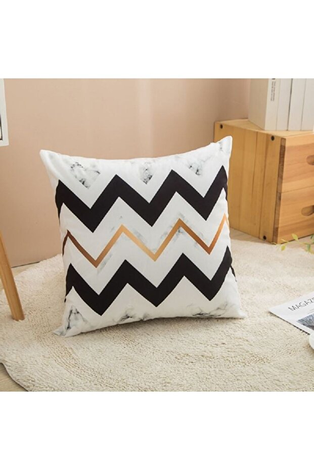 Decorative Pillow And Cover Set White/Black/Gold 45x45cm