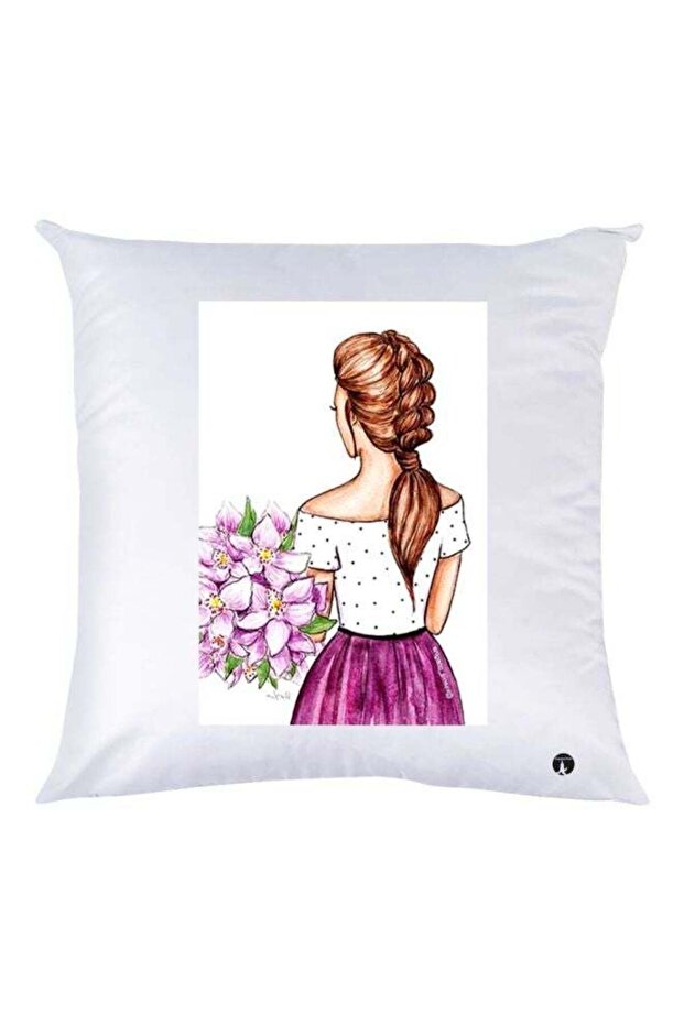 Girl Printed Decorative Throw Pillow White/Purple 30x30cm