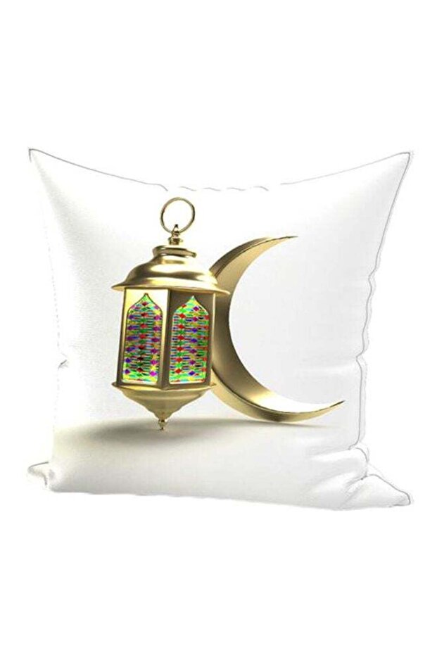 Ramadan Lantern Printed Throw Pillow White/Gold/Green 65x65cm