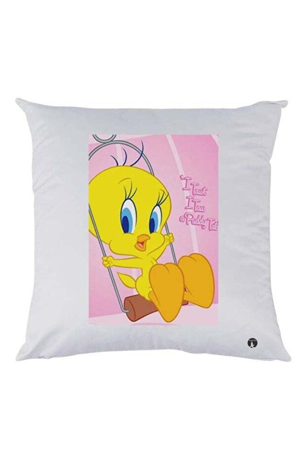 Tweety Bird Printed Throw Pillow White/Pink/Yellow 30x30cm