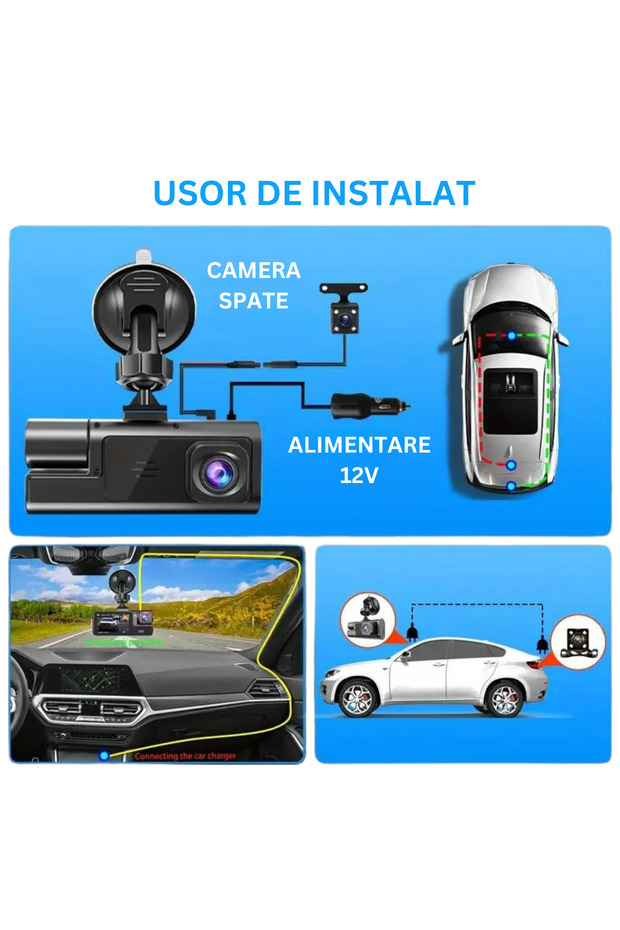 Full HD 1080P Triple Dash Camera, WIFI, Adjustable G-Sensor, Phone App, Night Vision, Loop Recording - 7