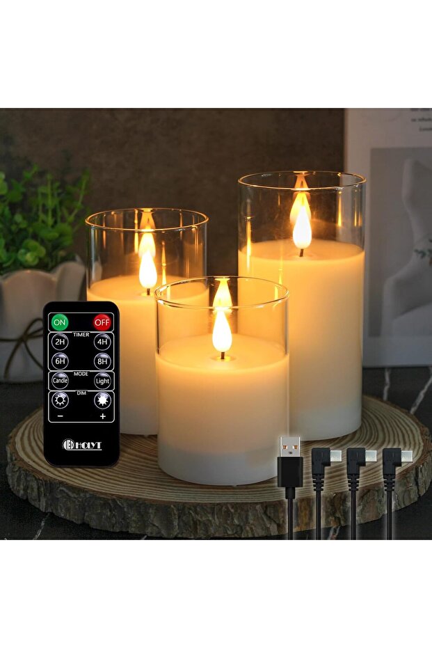 Rechargeable Flameless Candle, Flashing LED Pillar Real Wax Candle with Remote Control and