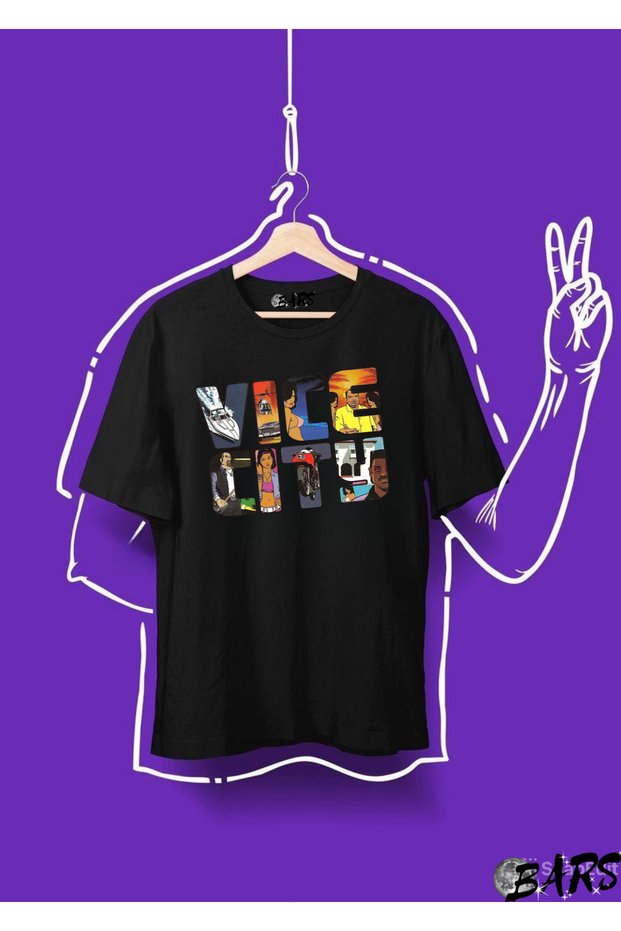 Vice City Printed T-Shirt, Oversize Unisex Black T-Shirt