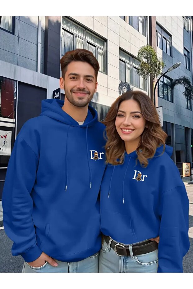 Dear or Friend Couple Combination Dr Teddy Bear Printed Hooded Sweatshirt Set of 2