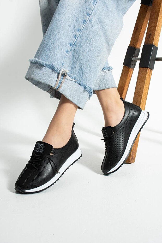 Black Lace-Up Sneakers Comfort Lace-Up Sneakers with Soft Sole