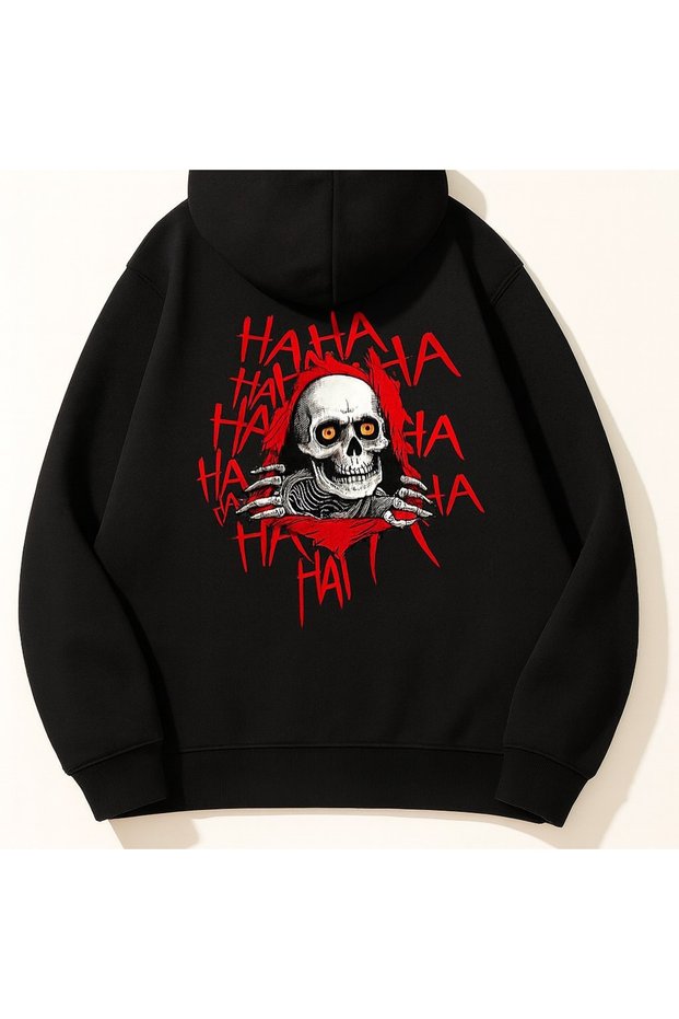 Hanorac cu glugă cu model Skull and Laughter