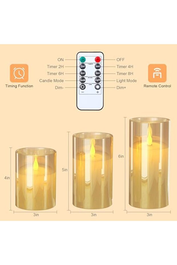 EXTSUD Flameless LED Candles Rechargeable with Charging Station and Remote Control, Set of 3 Decorat - 8