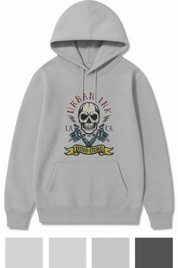 Skull and Tattoo Machine Pattern Hooded Sweatshirt - 1