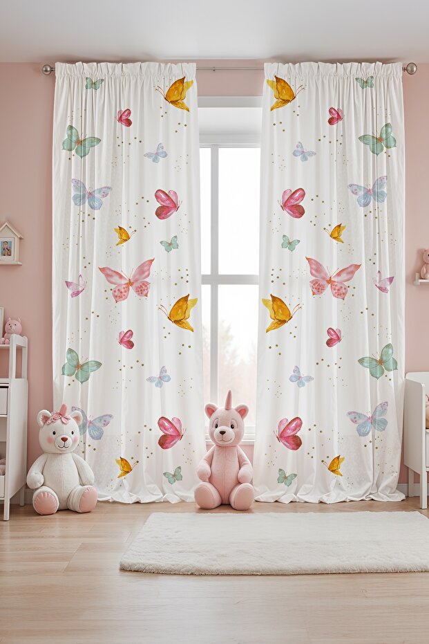 Butterfly Valley Patterned Children's Baby Room Background Curtain (Single Wing Pricing)