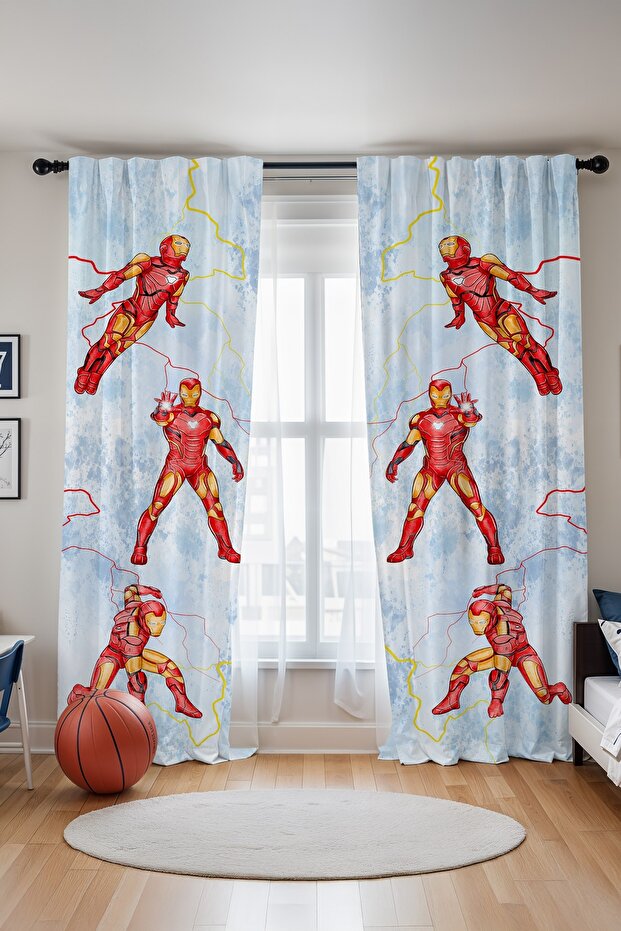 Triple Blue Demiradam Patterned Children's Baby Room Background Curtain (Single Wing Pricing)